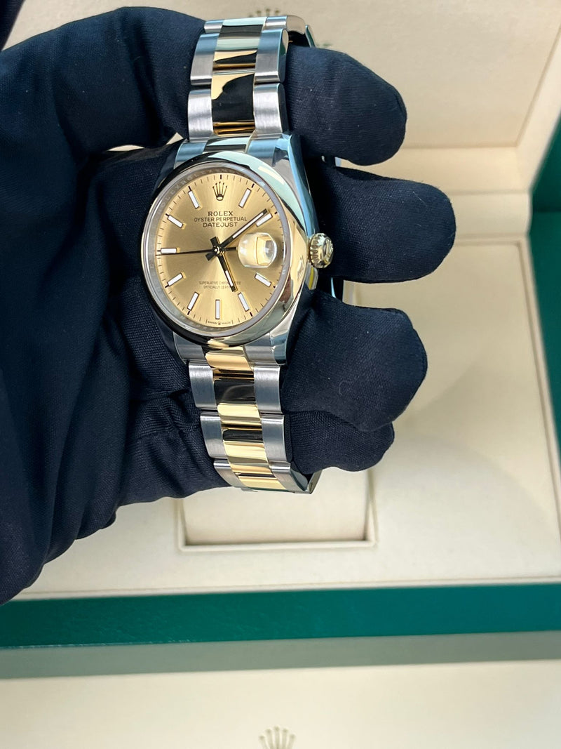 Rolex Datejust 36mm Champagne Dial Two-Tone Yellow Gold Oystersteel Watch 126203