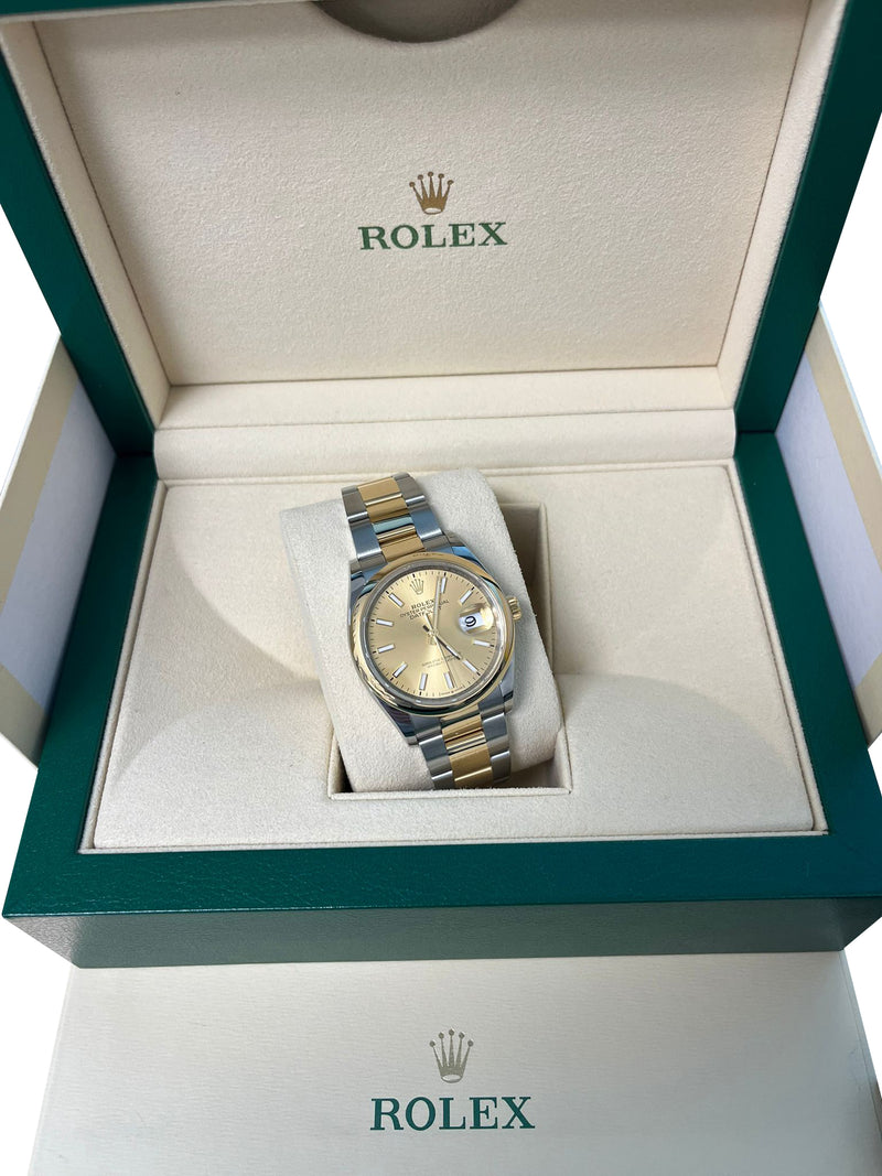 Rolex Datejust 36mm Champagne Dial Two-Tone Yellow Gold Oystersteel Watch 126203