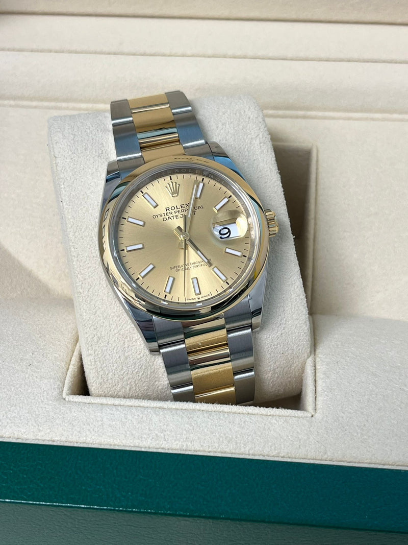Rolex Datejust 36mm Champagne Dial Two-Tone Yellow Gold Oystersteel Watch 126203