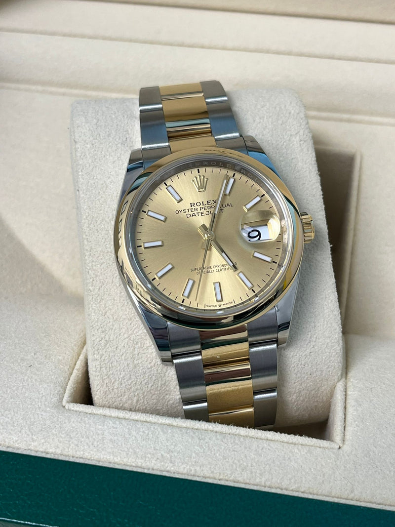 Rolex Datejust 36mm Champagne Dial Two-Tone Yellow Gold Oystersteel Watch 126203