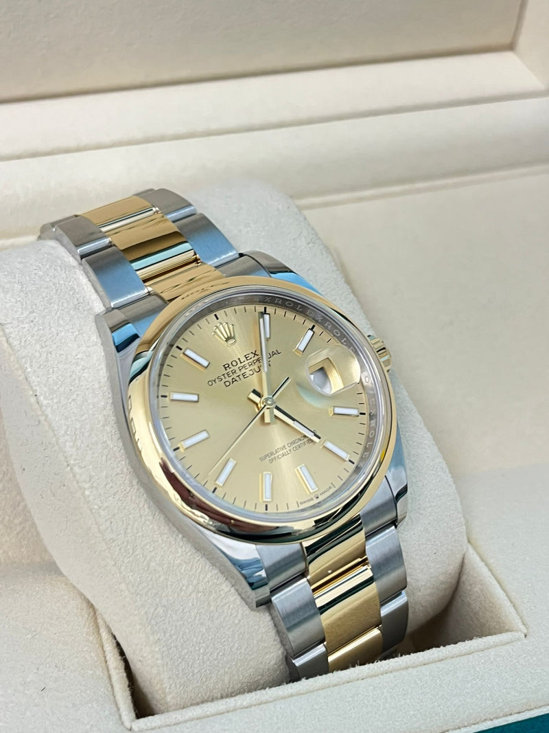 Rolex Datejust 36mm Champagne Dial Two-Tone Yellow Gold Oystersteel Watch 126203