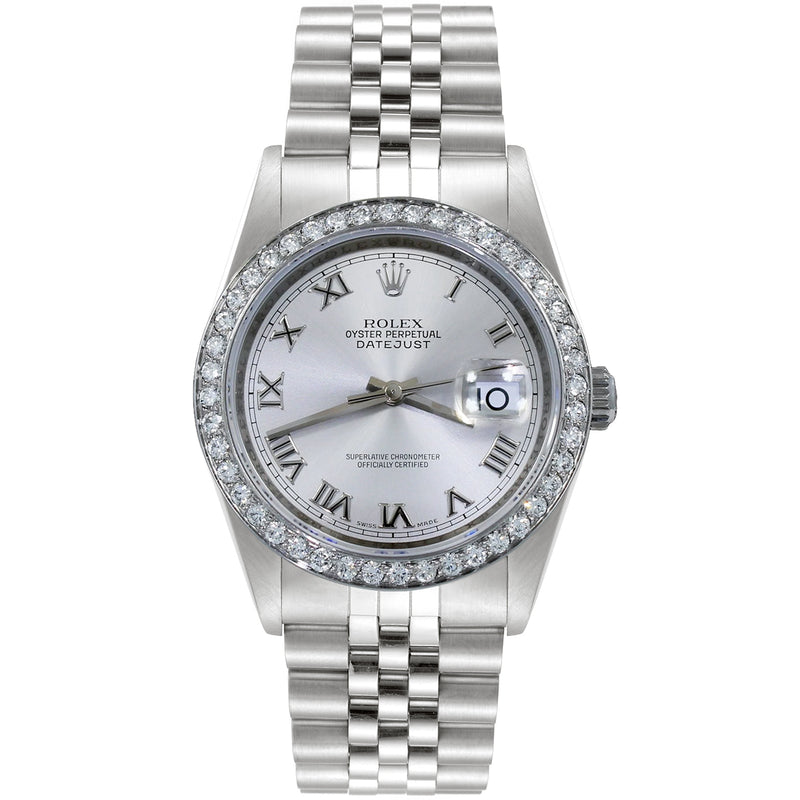 Rolex Datejust 36mm Gold Steel Natural 2.5ct Diamond Bezel Jubilee Watch 16014