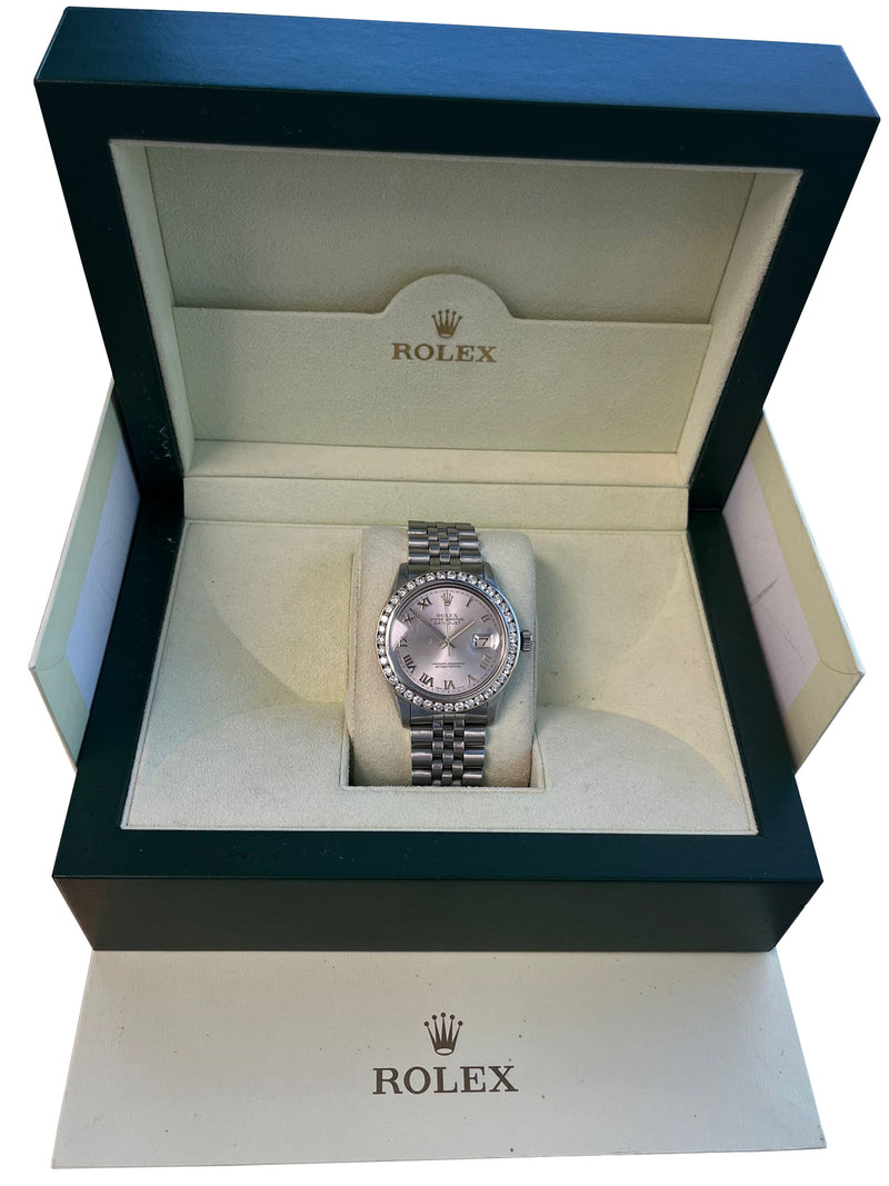 Rolex Datejust 36mm Gold Steel Natural 2.5ct Diamond Bezel Jubilee Watch 16014