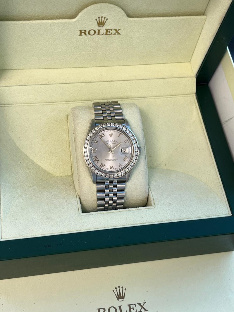 Rolex Datejust 36mm Gold Steel Natural 2.5ct Diamond Bezel Jubilee Watch 16014