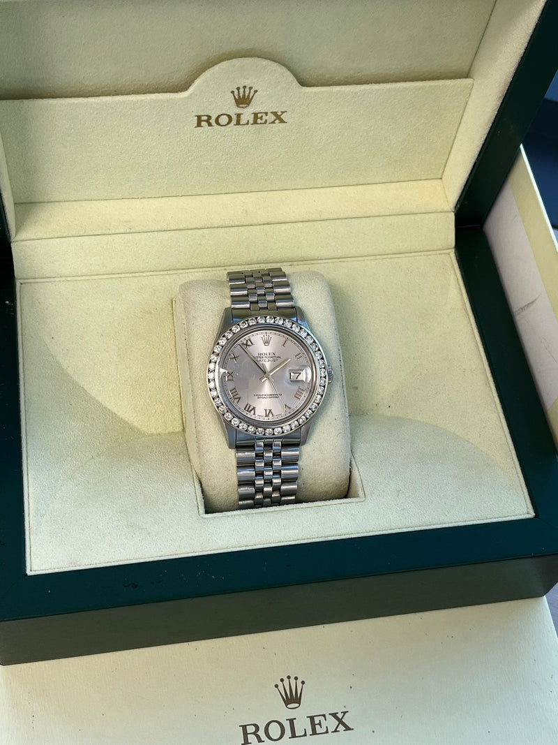 Rolex Datejust 36mm Gold Steel Natural 2.5ct Diamond Bezel Jubilee Watch 16014