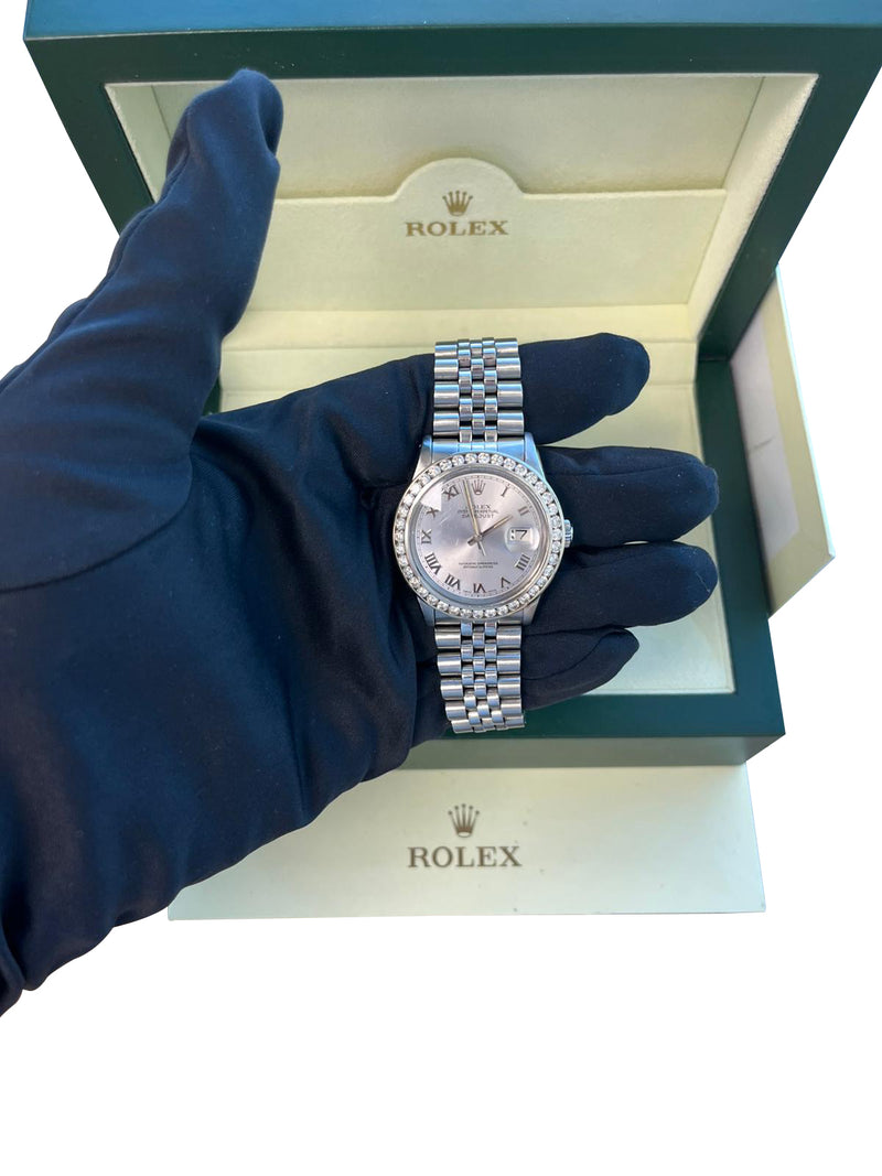Rolex Datejust 36mm Gold Steel Natural 2.5ct Diamond Bezel Jubilee Watch 16014