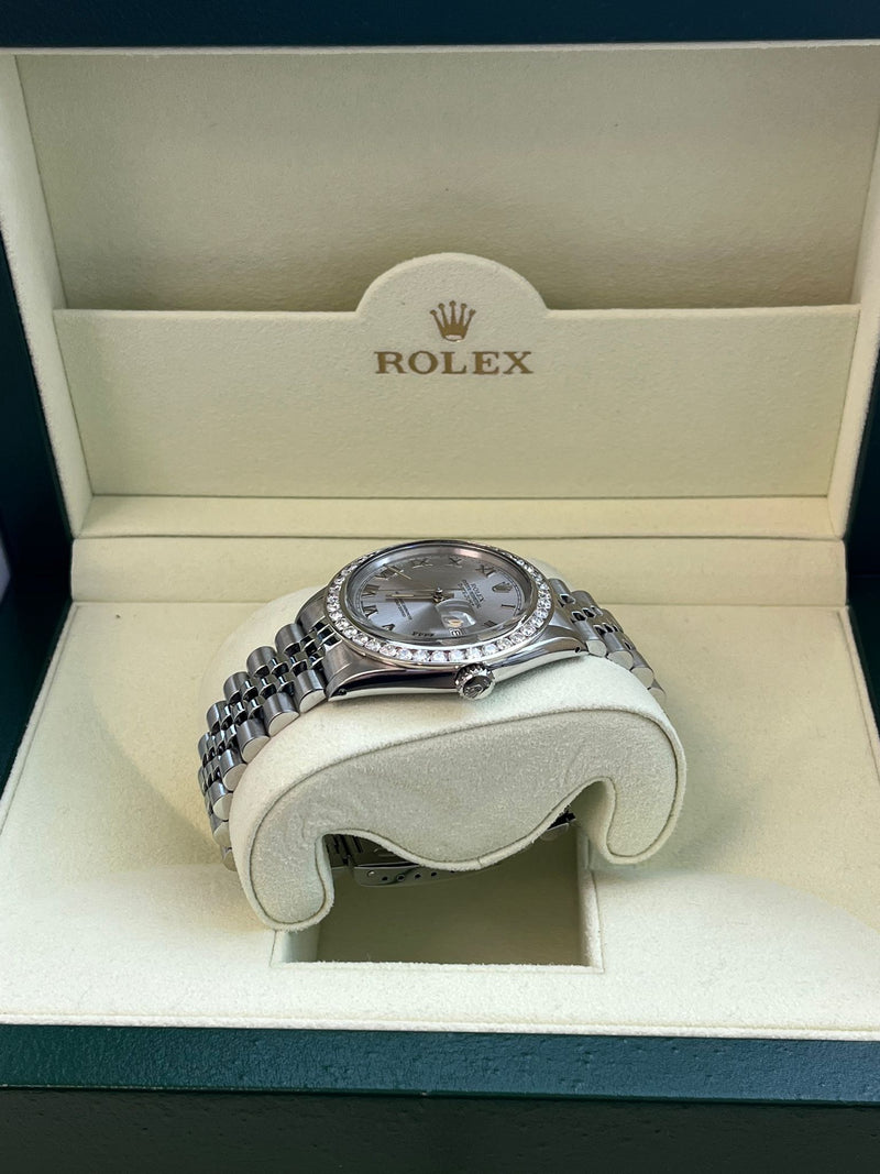 Rolex Datejust 36mm Gold Steel Natural 2.5ct Diamond Bezel Jubilee Watch 16014
