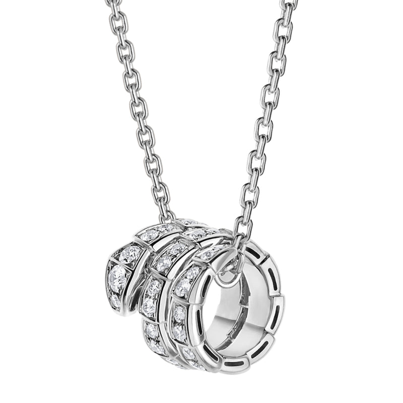 Bulgari Serpenti Viper Necklace 18K White Gold 0.63ct Full Pave Diamond Pendant