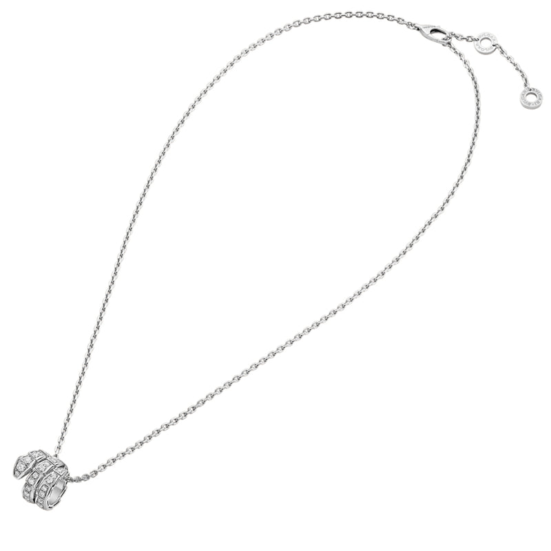Bulgari Serpenti Viper Necklace 18K White Gold 0.63ct Full Pave Diamond Pendant