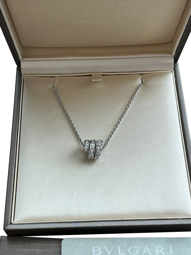 Bulgari Serpenti Viper Necklace 18K White Gold 0.63ct Full Pave Diamond Pendant