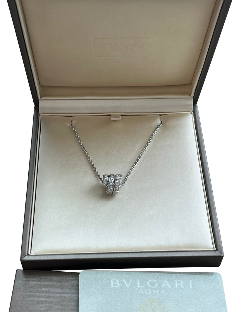 Bulgari Serpenti Viper Necklace 18K White Gold 0.63ct Full Pave Diamond Pendant