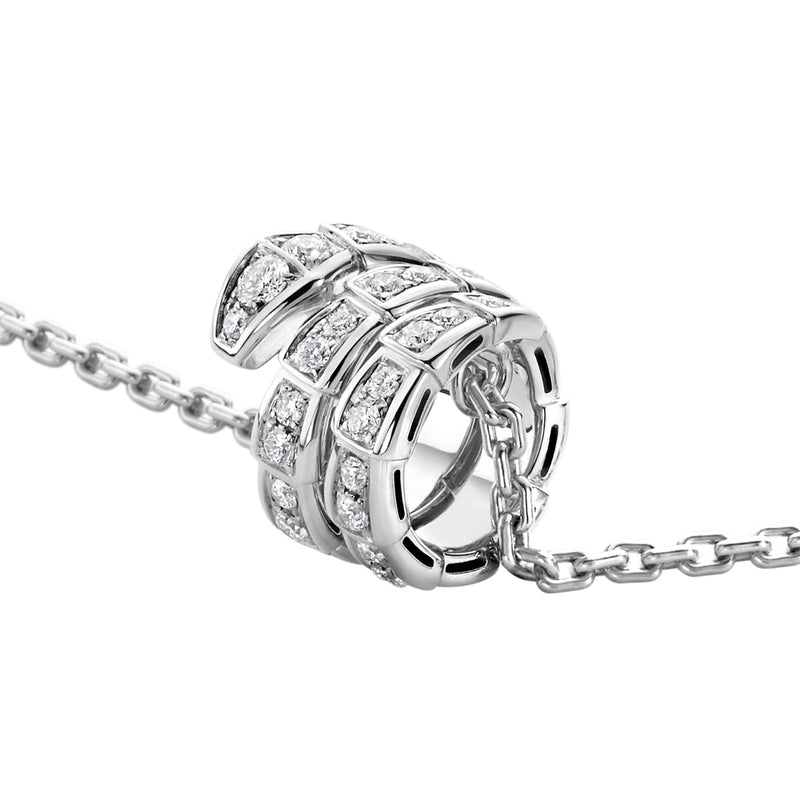 Bulgari Serpenti Viper Necklace 18K White Gold 0.63ct Full Pave Diamond Pendant
