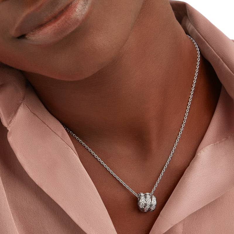 Bulgari Serpenti Viper Necklace 18K White Gold 0.63ct Full Pave Diamond Pendant