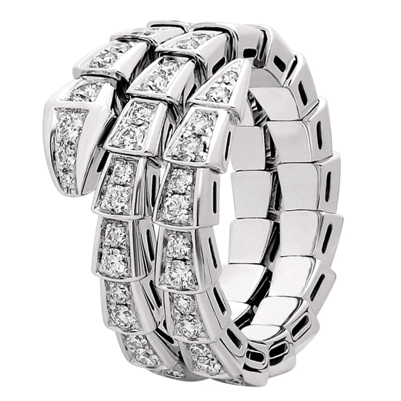 Bulgari Serpenti Viper Two-Coil Ring 1.32ct Full Pave Diamonds 18K White Gold