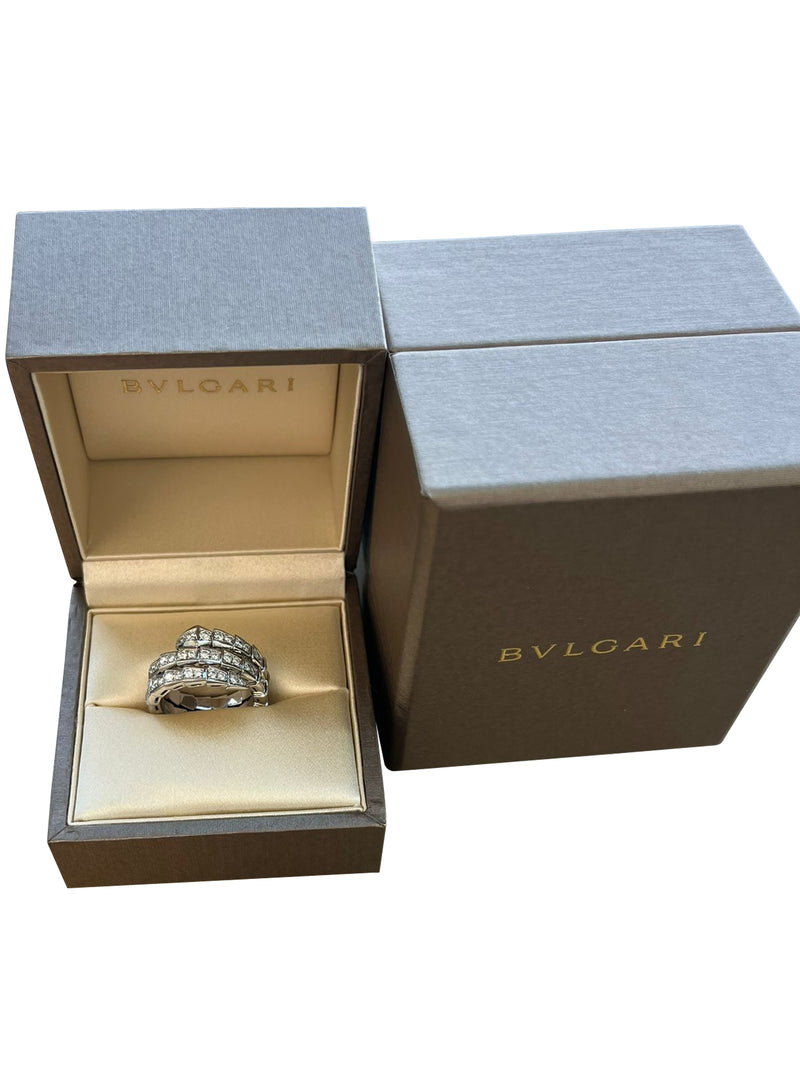 Bulgari Serpenti Viper Two-Coil Ring 1.32ct Full Pave Diamonds 18K White Gold
