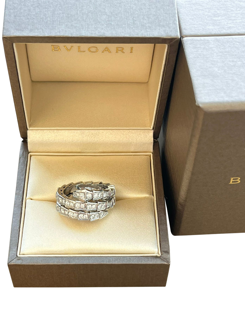 Bulgari Serpenti Viper Two-Coil Ring 1.32ct Full Pave Diamonds 18K White Gold