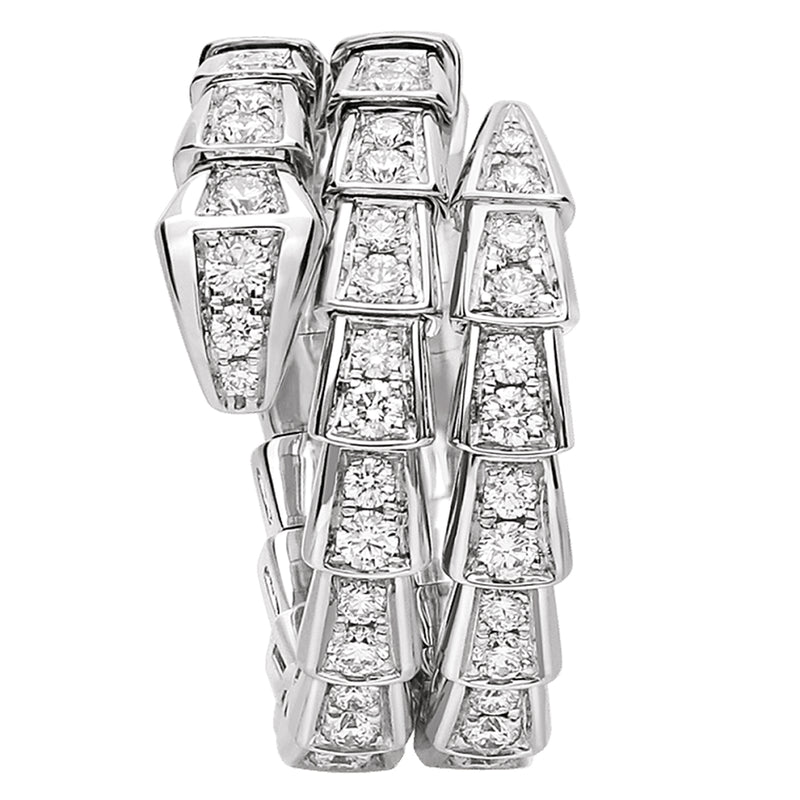 Bulgari Serpenti Viper Two-Coil Ring 1.32ct Full Pave Diamonds 18K White Gold