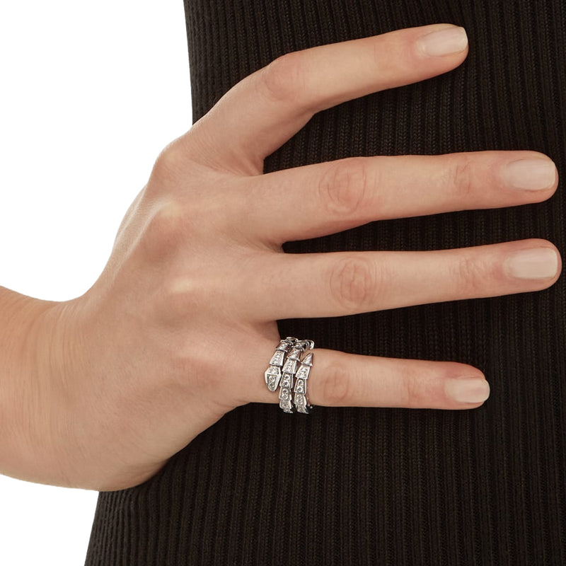 Bulgari Serpenti Viper Two-Coil Ring 1.32ct Full Pave Diamonds 18K White Gold