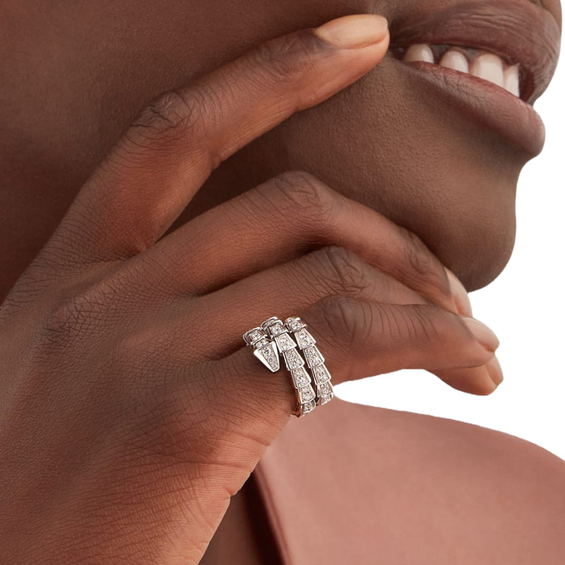 Bulgari Serpenti Viper Two-Coil Ring 1.32ct Full Pave Diamonds 18K White Gold