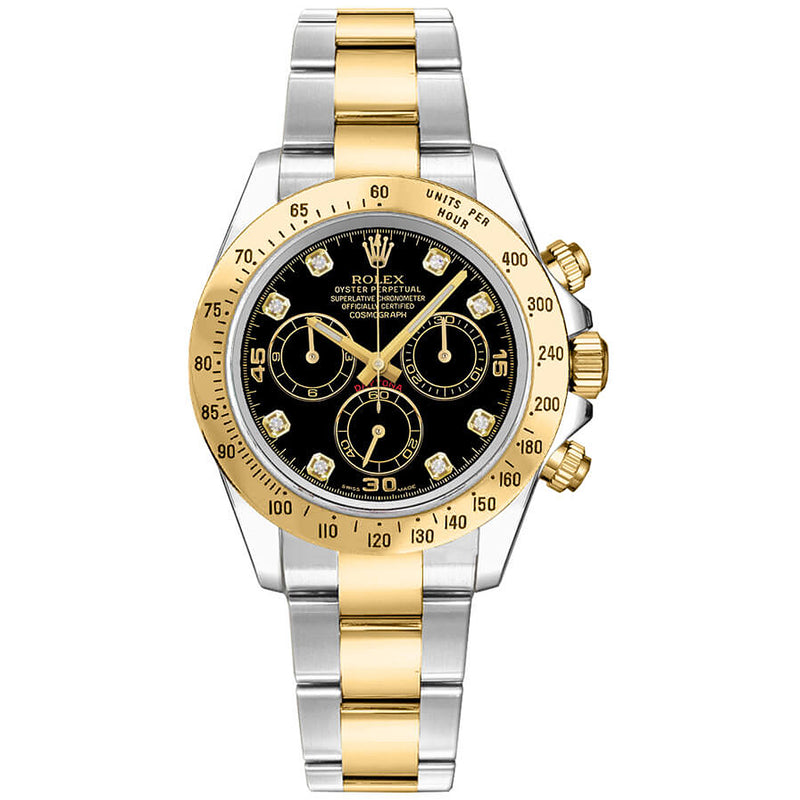 Rolex Cosmograph Daytona Diamond Black Dial Oystersteel Men's Watch 116523