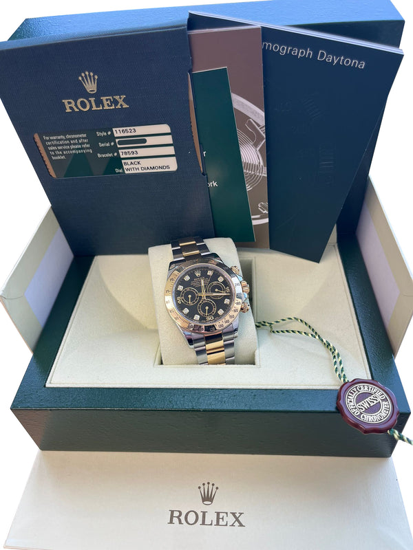 Rolex Cosmograph Daytona Diamond Black Dial Oystersteel Men's Watch 116523