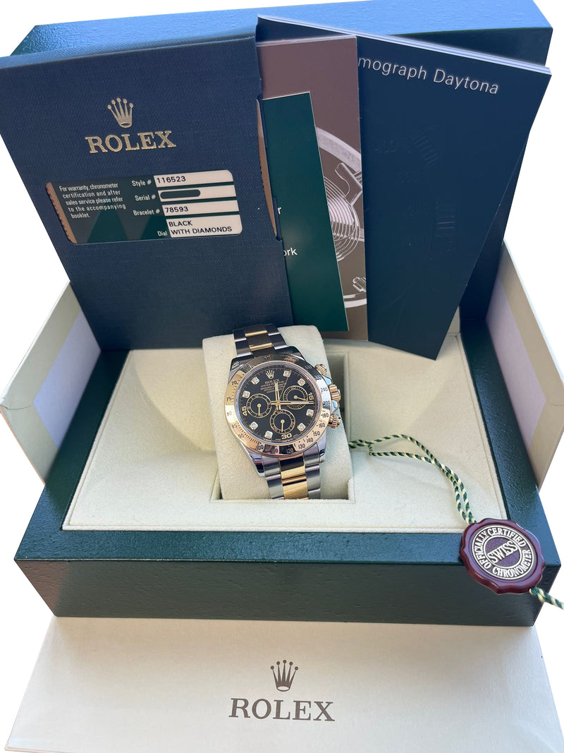Rolex Cosmograph Daytona Diamond Black Dial Oystersteel Men's Watch 116523