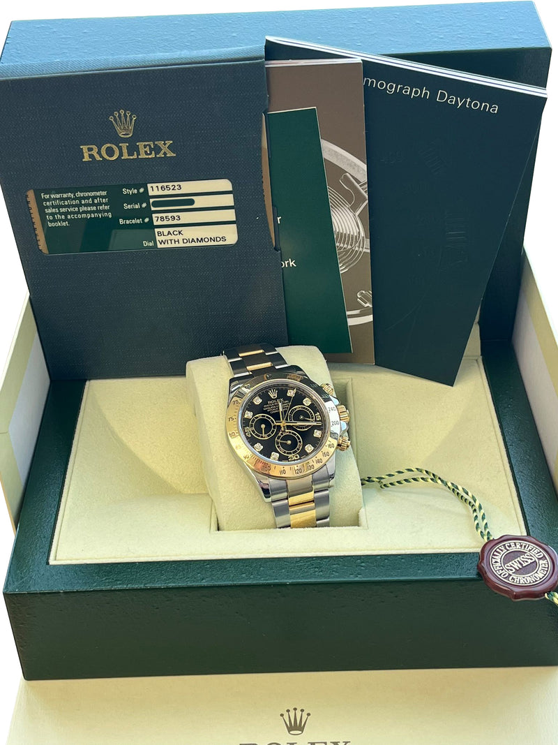 Rolex Cosmograph Daytona Diamond Black Dial Oystersteel Men's Watch 116523