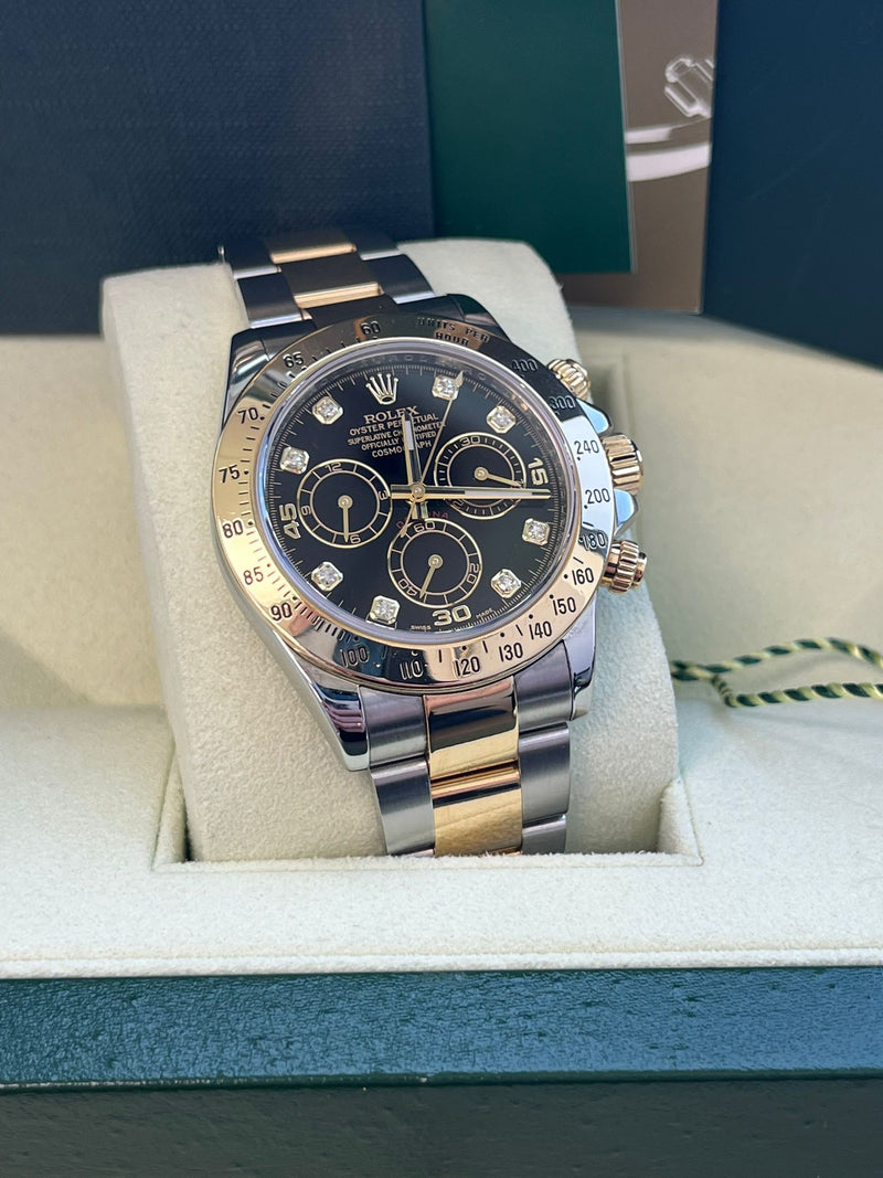 Rolex Cosmograph Daytona Diamond Black Dial Oystersteel Men's Watch 116523