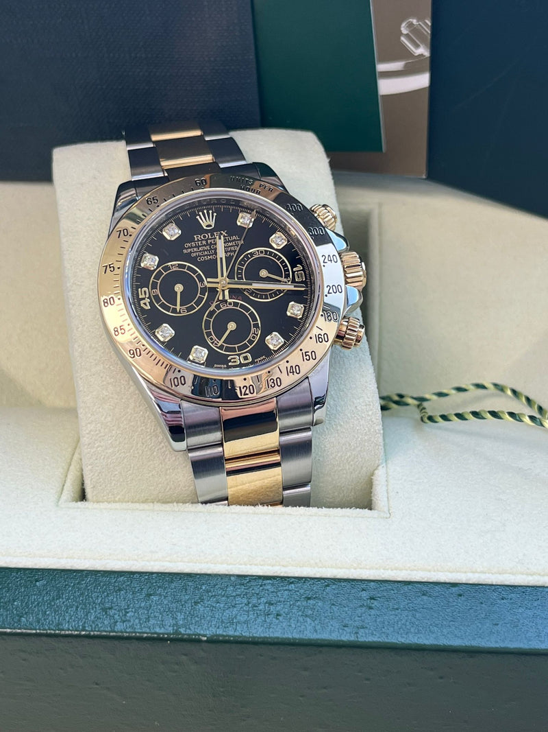 Rolex Cosmograph Daytona Diamond Black Dial Oystersteel Men's Watch 116523