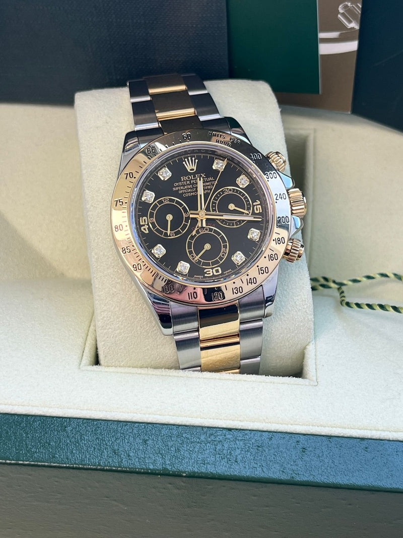 Rolex Cosmograph Daytona Diamond Black Dial Oystersteel Men's Watch 116523