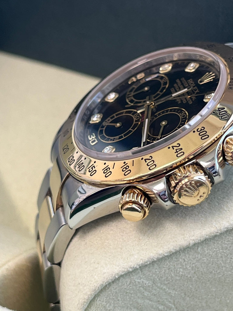 Rolex Cosmograph Daytona Diamond Black Dial Oystersteel Men's Watch 116523