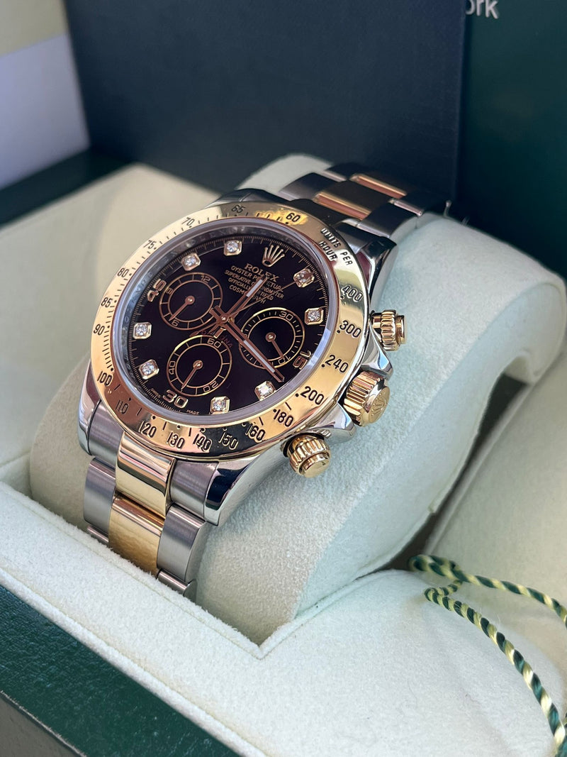 Rolex Cosmograph Daytona Diamond Black Dial Oystersteel Men's Watch 116523