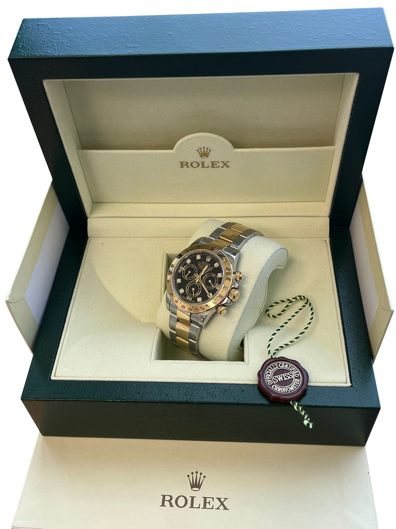 Rolex Cosmograph Daytona Diamond Black Dial Oystersteel Men's Watch 116523