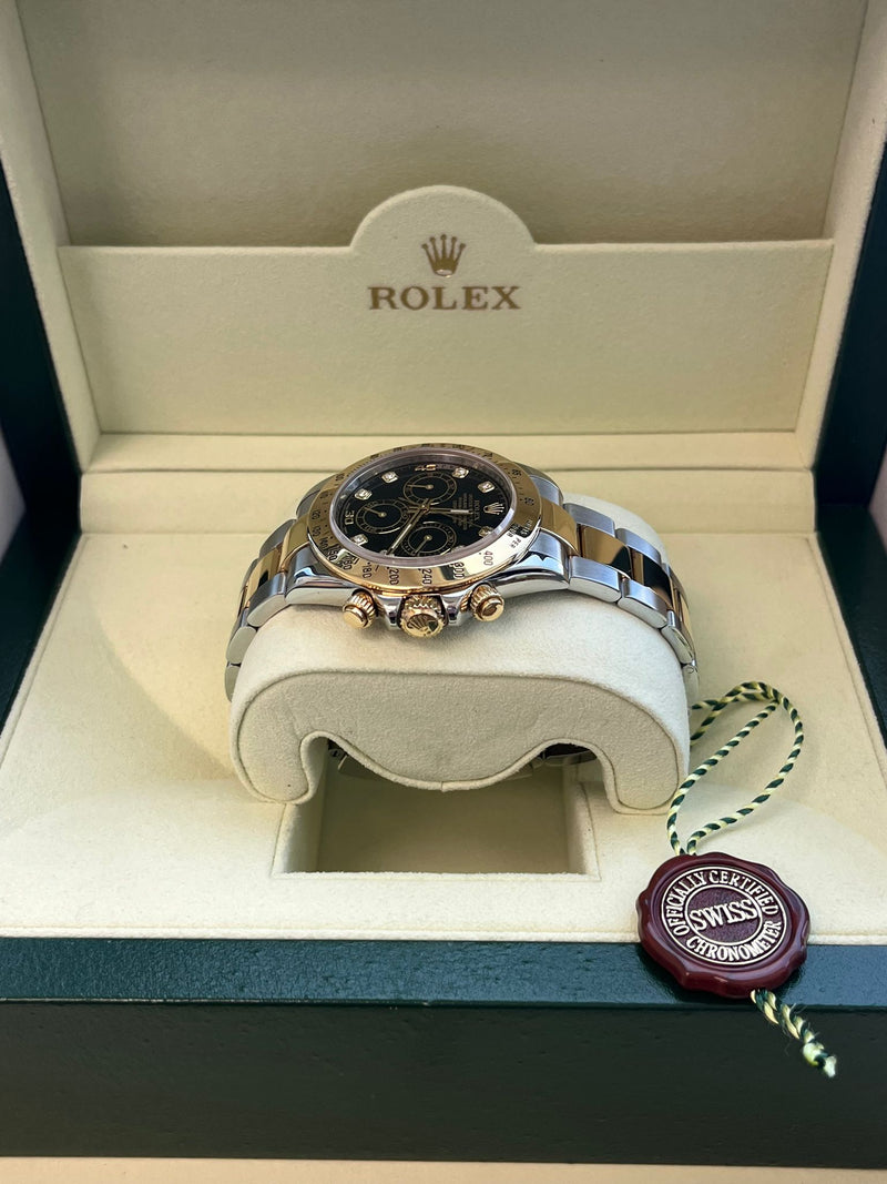 Rolex Cosmograph Daytona Diamond Black Dial Oystersteel Men's Watch 116523
