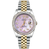 Rolex Datejust 36mm Mother Of Pearl Diamond Dial Bezel Gold Steel Watch 16233