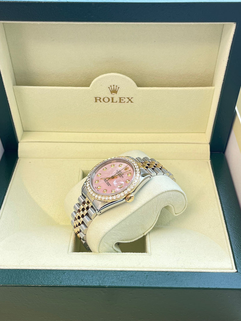 Rolex Datejust 36mm Mother Of Pearl Diamond Dial Bezel Gold Steel Watch 16233
