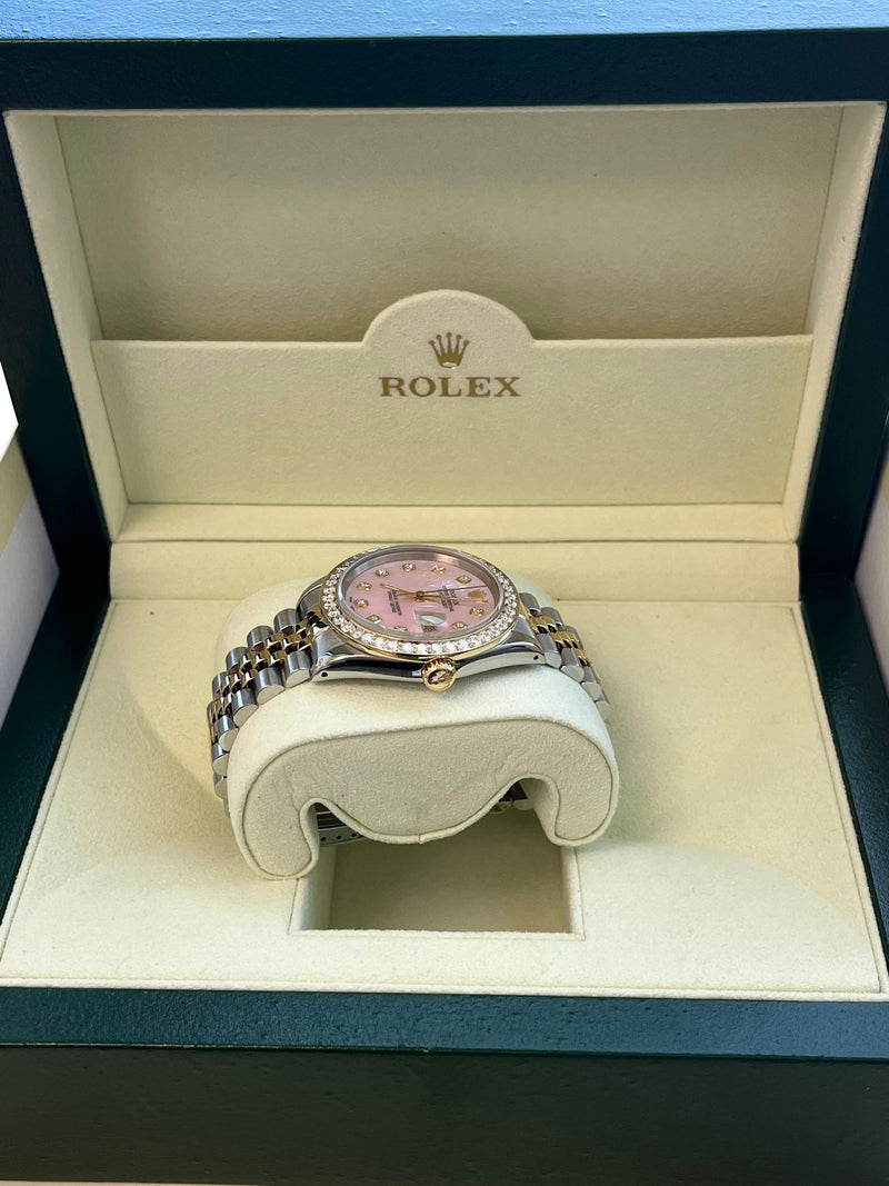 Rolex Datejust 36mm Mother Of Pearl Diamond Dial Bezel Gold Steel Watch 16233