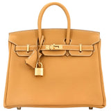 Hermes Birkin 25 Natural Sable Maurice Stamp W Gold Hardware Handbag