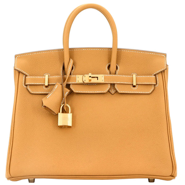 Hermes Birkin 25 Natural Sable Maurice Stamp W Gold Hardware Handbag