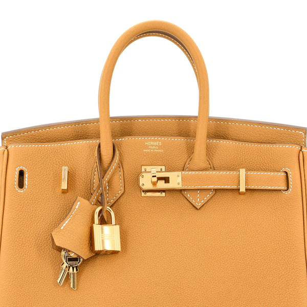 Hermes Birkin 25 Natural Sable Maurice Stamp W Gold Hardware Handbag