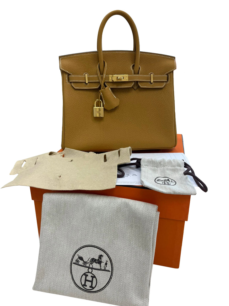 Hermes Birkin 25 Natural Sable Maurice Stamp W Gold Hardware Handbag