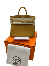 Hermes Birkin 25 Natural Sable Maurice Stamp W Gold Hardware Handbag