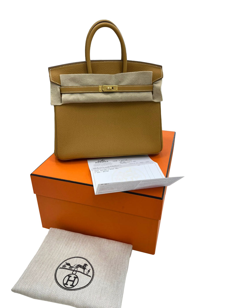 Hermes Birkin 25 Natural Sable Maurice Stamp W Gold Hardware Handbag