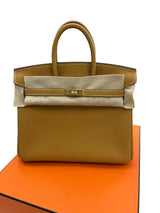 Hermes Birkin 25 Natural Sable Maurice Stamp W Gold Hardware Handbag