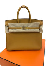Hermes Birkin 25 Natural Sable Maurice Stamp W Gold Hardware Handbag