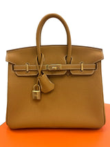 Hermes Birkin 25 Natural Sable Maurice Stamp W Gold Hardware Handbag