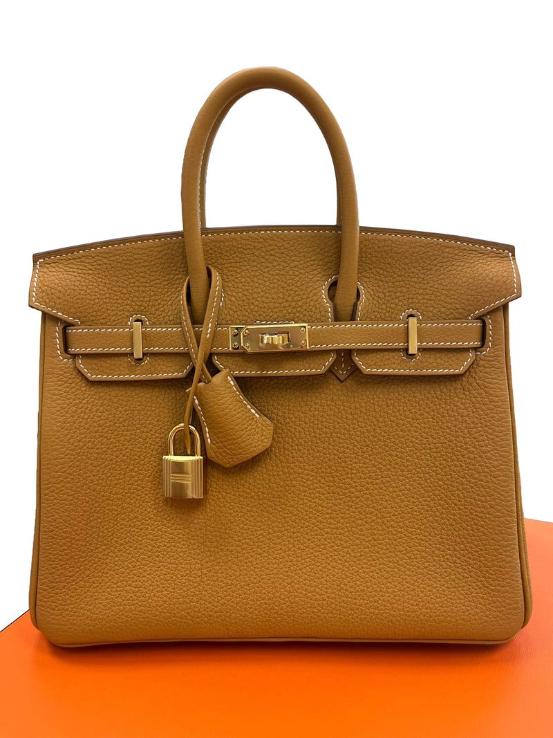 Hermes Birkin 25 Natural Sable Maurice Stamp W Gold Hardware Handbag
