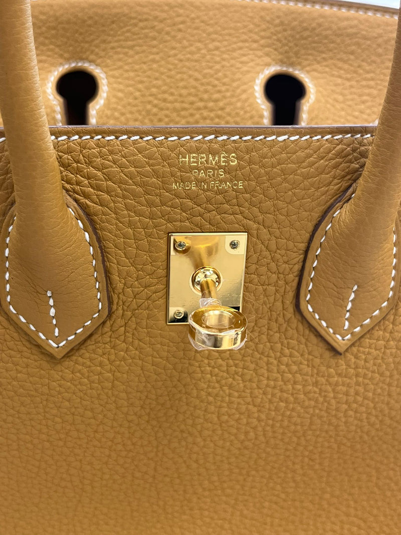 Hermes Birkin 25 Natural Sable Maurice Stamp W Gold Hardware Handbag