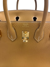 Hermes Birkin 25 Natural Sable Maurice Stamp W Gold Hardware Handbag