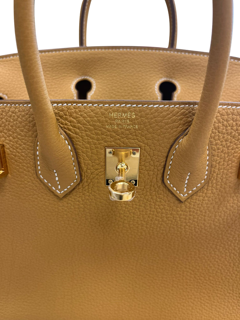 Hermes Birkin 25 Natural Sable Maurice Stamp W Gold Hardware Handbag
